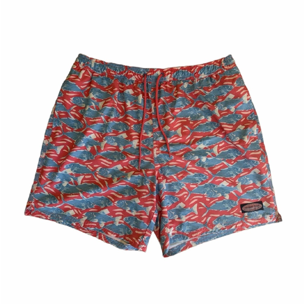 Vineyard Vines Men's Red & Blue Printed Swim Shorts